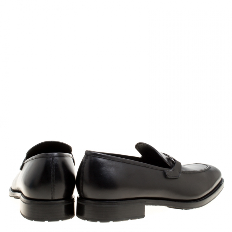 Pre Owned Salvatore Ferragamo Black Leather Panfilo Loafers Size 44