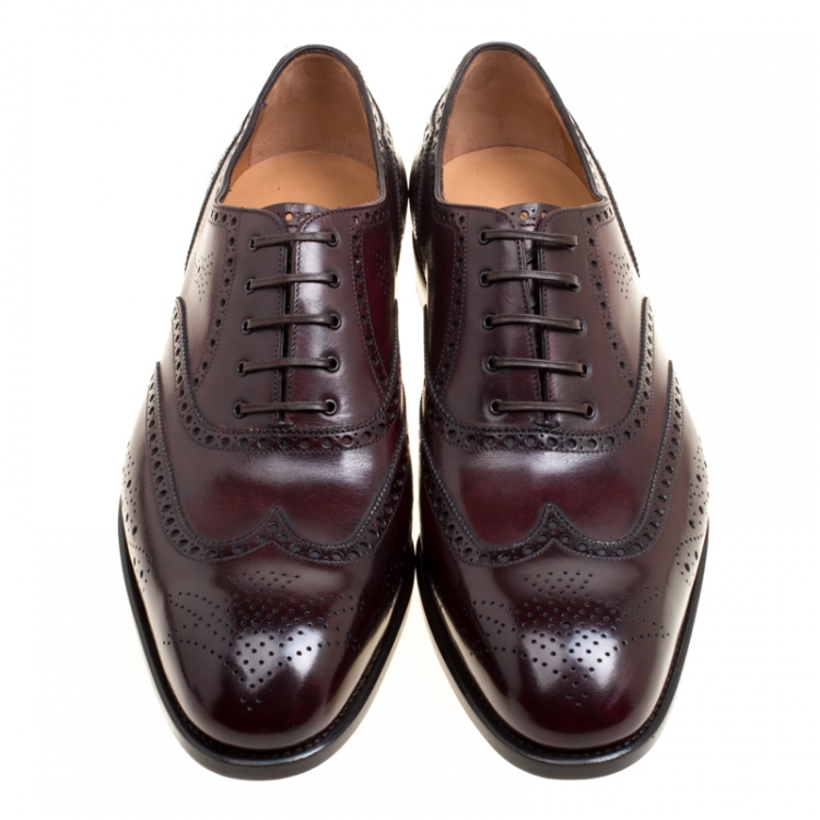 Pre Owned Salvatore Ferragamo Special Edition Wine Brogue Leather Trieste Oxfords Size 44