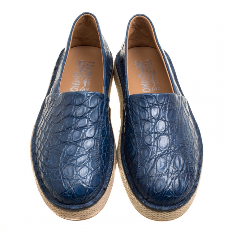 Pre Owned Salvatore Ferragamo Blue Crocodile Leather Lampedusa Espadrilles Size 41.5