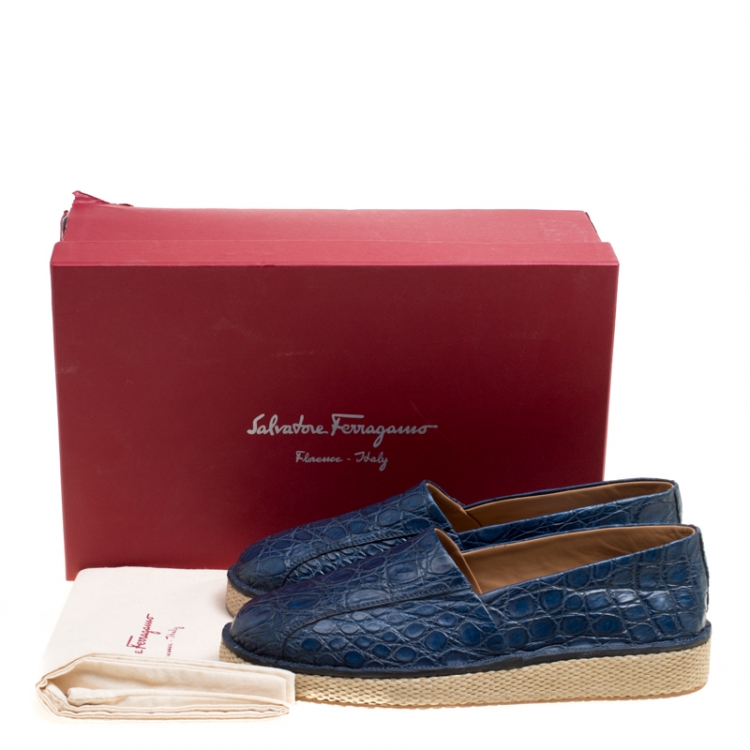 Pre Owned Salvatore Ferragamo Blue Crocodile Leather Lampedusa Espadrilles Size 41.5