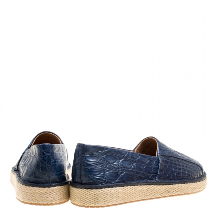 Pre Owned Salvatore Ferragamo Blue Crocodile Leather Lampedusa Espadrilles Size 42