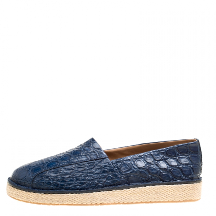 Pre Owned Salvatore Ferragamo Blue Crocodile Leather Lampedusa Espadrilles Size 42
