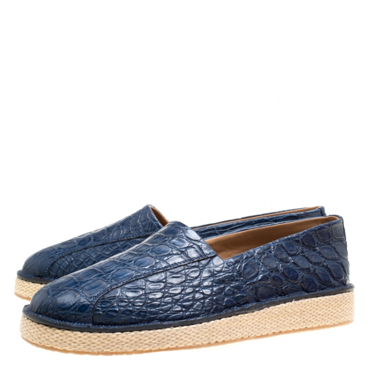 Pre Owned Salvatore Ferragamo Blue Crocodile Leather Lampedusa Espadrilles Size 42