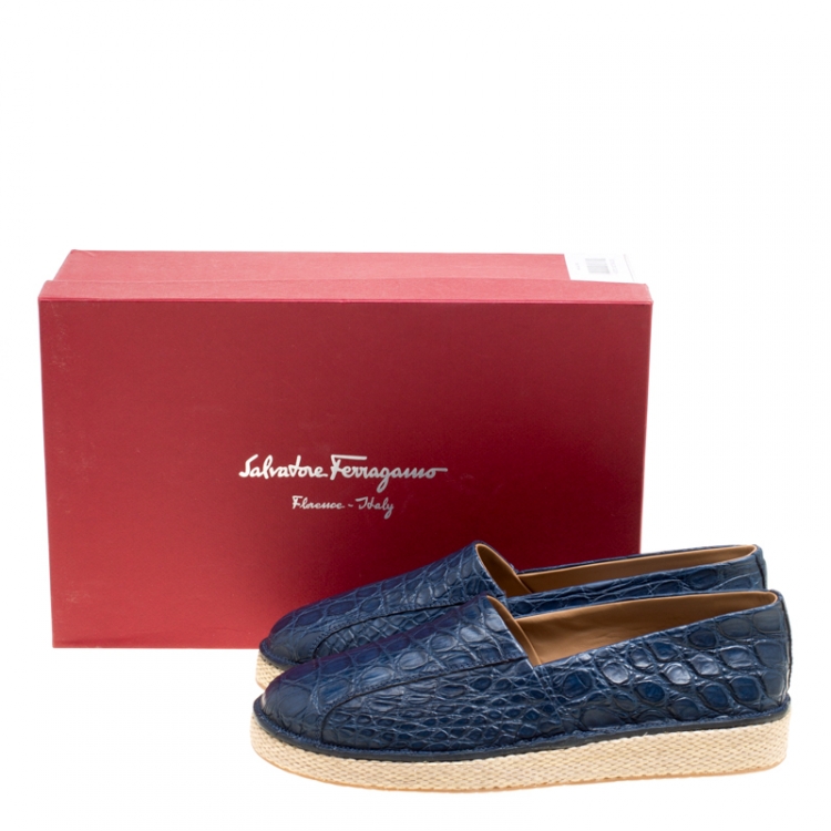 Pre Owned Salvatore Ferragamo Blue Crocodile Leather Lampedusa Espadrilles Size 42