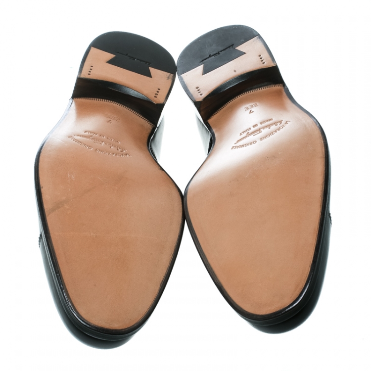 مملوكة مسبقًا Salvatore Ferragamo Black Leather Rand Lace Up Derby Size 41 