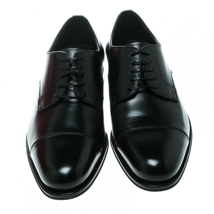 مملوكة مسبقًا Salvatore Ferragamo Black Leather Rand Lace Up Derby Size 41 