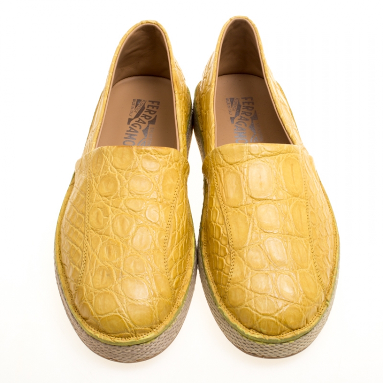 Pre Owned Salvatore Ferragamo Yellow Crocodile Leather Lampedusa Espadrilles Size 43.5