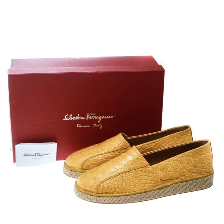 Pre Owned Salvatore Ferragamo Yellow Crocodile Leather Lampedusa Espadrilles Size 43.5