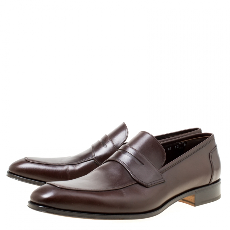 Pre Owned Salvatore Ferragamo Brown Leather Rocco Loafers Size 46