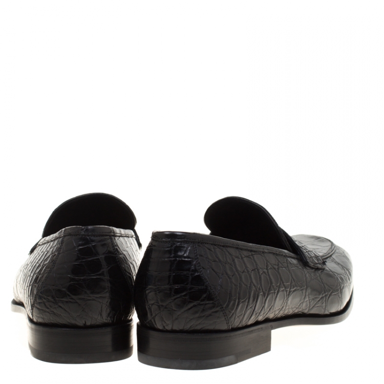 Pre Owned Salvatore Ferragamo Black Crocodile Leather Pablo Penny Loafers Size 43