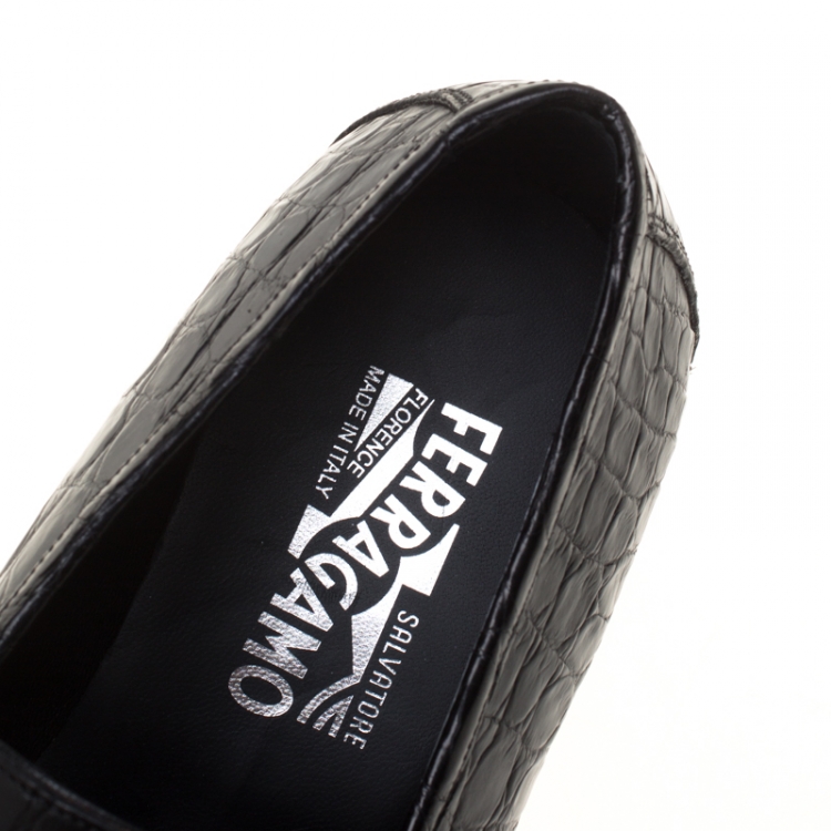 Pre Owned Salvatore Ferragamo Black Crocodile Leather Pablo Penny Loafers Size 43