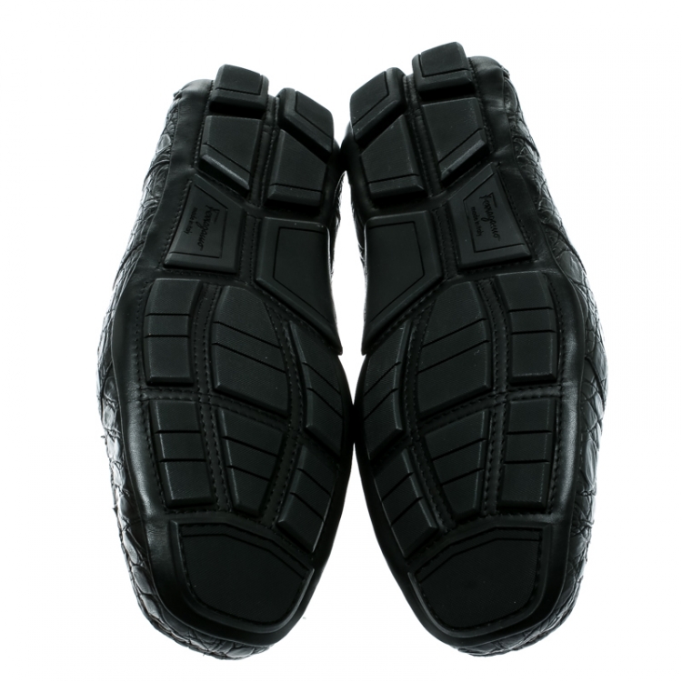 مملوكة مسبقًا Salvatore Ferragamo Black Crocodile Leather Parigi Bit Loafers Size 44