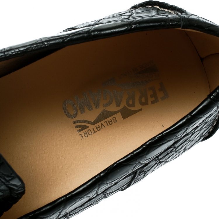 مملوكة مسبقًا Salvatore Ferragamo Black Crocodile Leather Parigi Bit Loafers Size 44