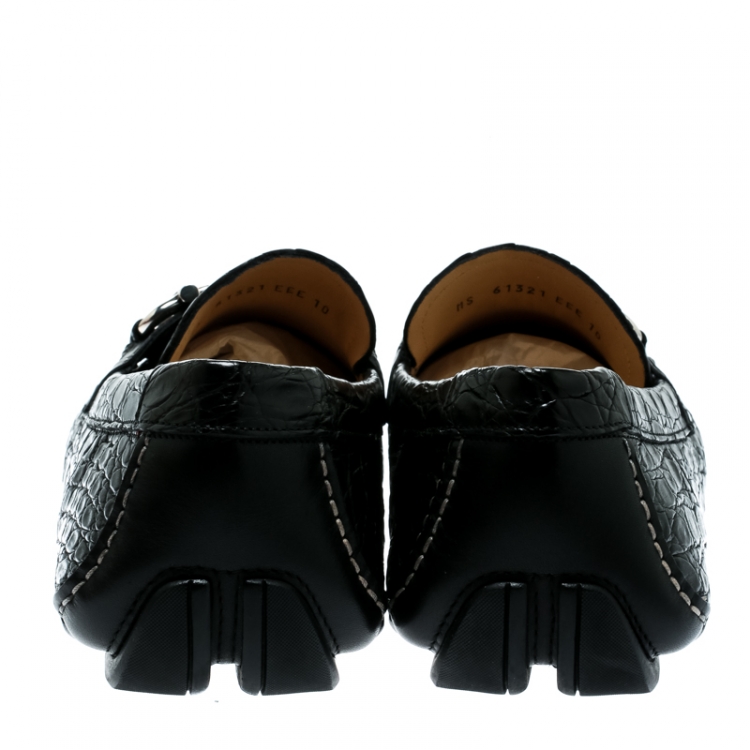 مملوكة مسبقًا Salvatore Ferragamo Black Crocodile Leather Parigi Bit Loafers Size 44