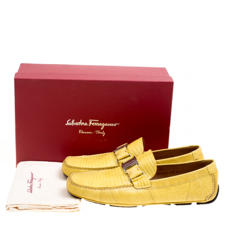 Pre Owned Salvatore Ferragamo Yellow Lizard Leather Sardegna Loafers Size 44