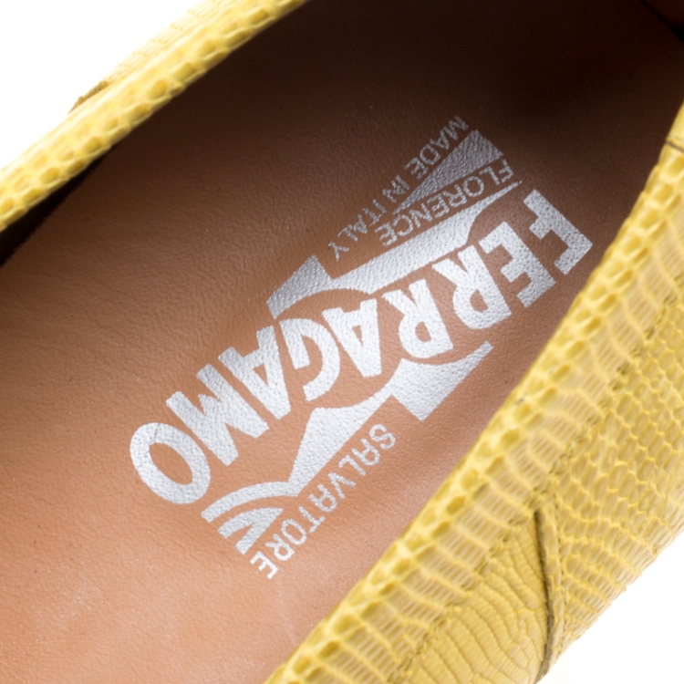 Pre Owned Salvatore Ferragamo Yellow Lizard Leather Sardegna Loafers Size 44