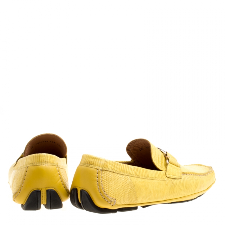 Pre Owned Salvatore Ferragamo Yellow Lizard Leather Sardegna Loafers Size 44