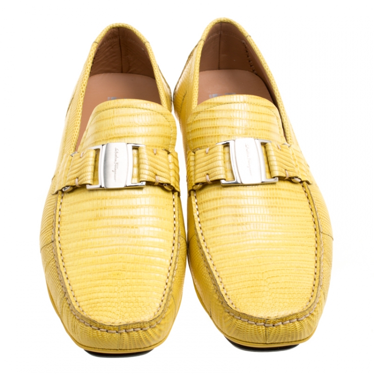 Pre Owned Salvatore Ferragamo Yellow Lizard Leather Sardegna Loafers Size 44