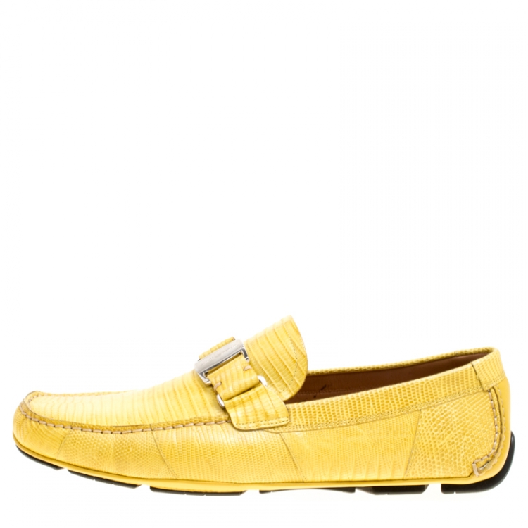 Pre Owned Salvatore Ferragamo Yellow Lizard Leather Sardegna Loafers Size 44