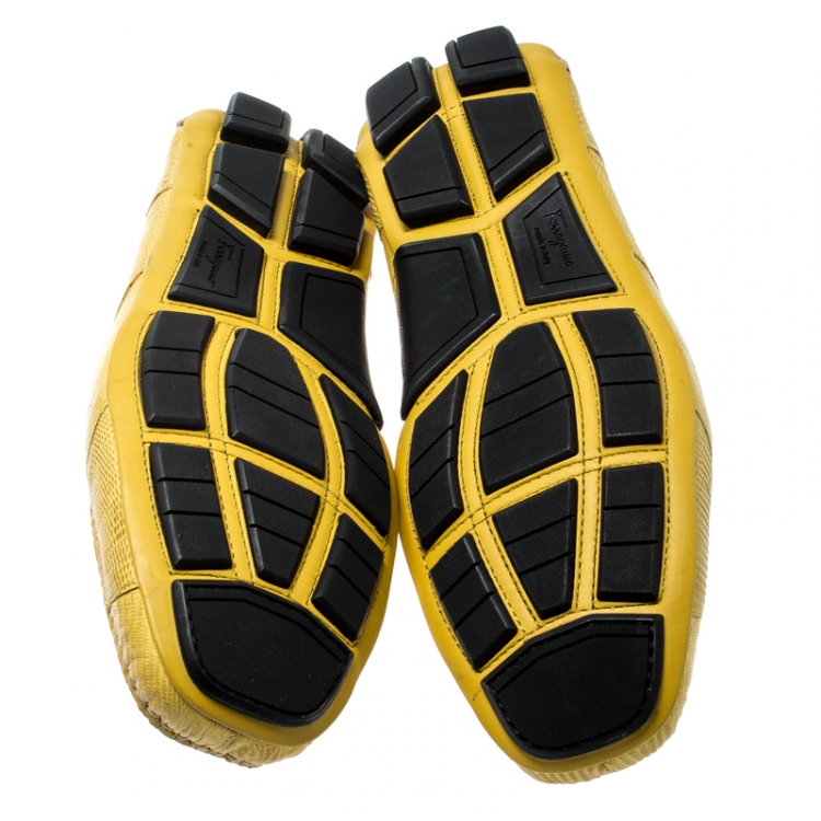 Pre Owned Salvatore Ferragamo Yellow Lizard Leather Sardegna Loafers Size 44