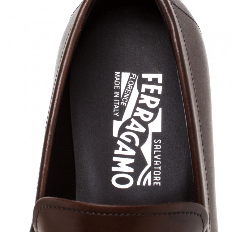 Pre Owned Salvatore Ferragamo Brown Leather Slip On Loafers Size 42