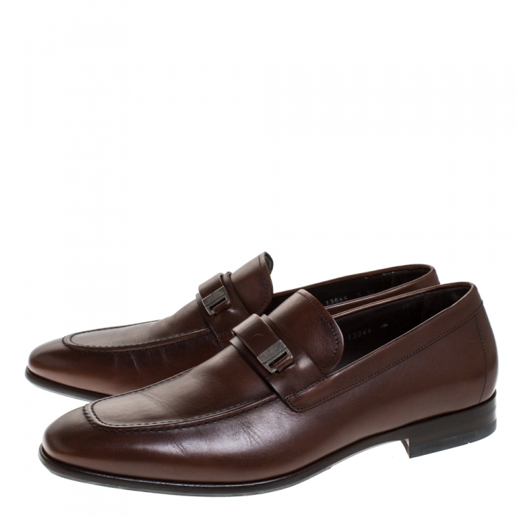Pre Owned Salvatore Ferragamo Brown Leather Slip On Loafers Size 42