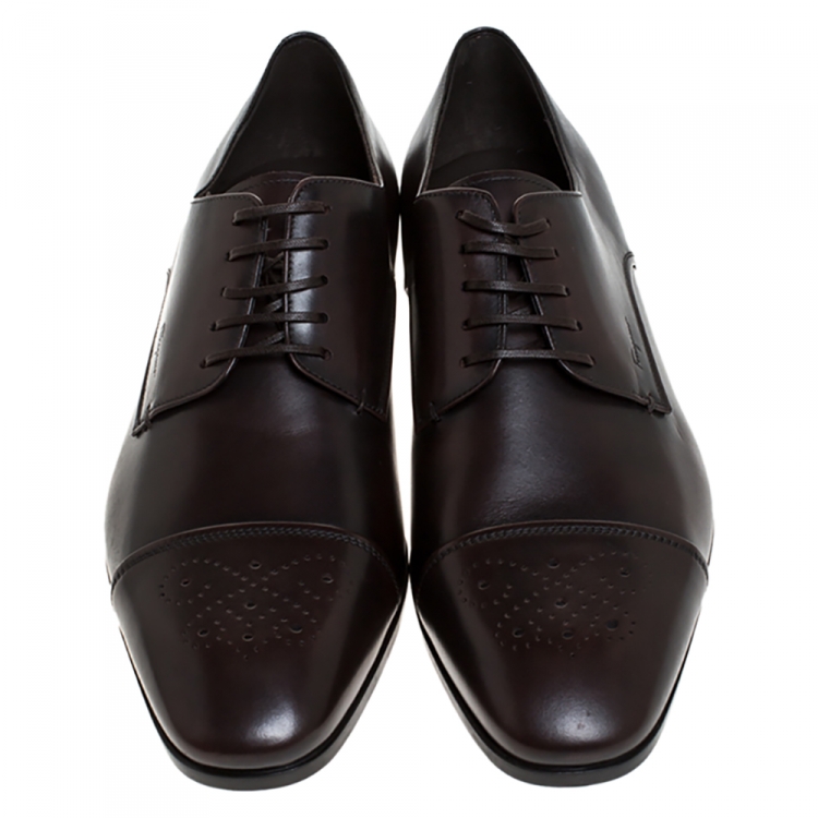 Pre Owned Salvatore Ferragamo Brown Brogue Leather Cairo Derby Size 45