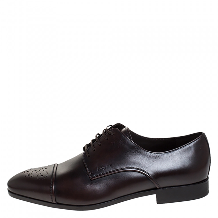 Pre Owned Salvatore Ferragamo Brown Brogue Leather Cairo Derby Size 45