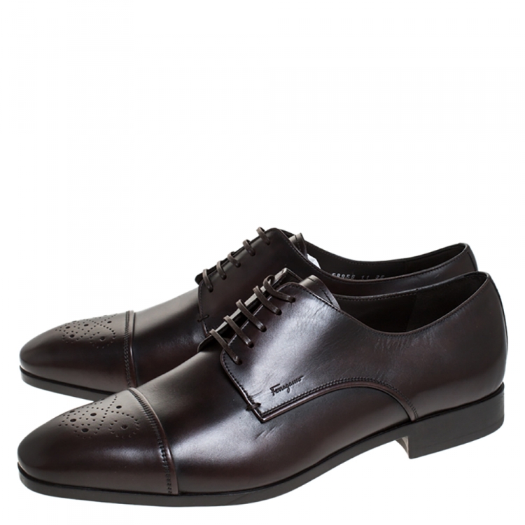 Pre Owned Salvatore Ferragamo Brown Brogue Leather Cairo Derby Size 45