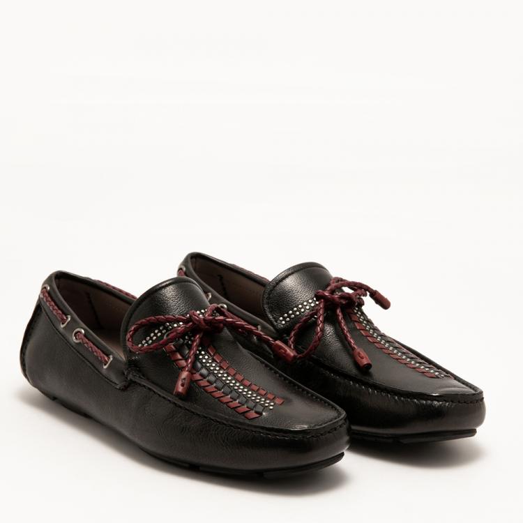 Pre Owned Salvatore Ferragamo Black Leather Driver Tassel Calf Loafers Size EU 44
