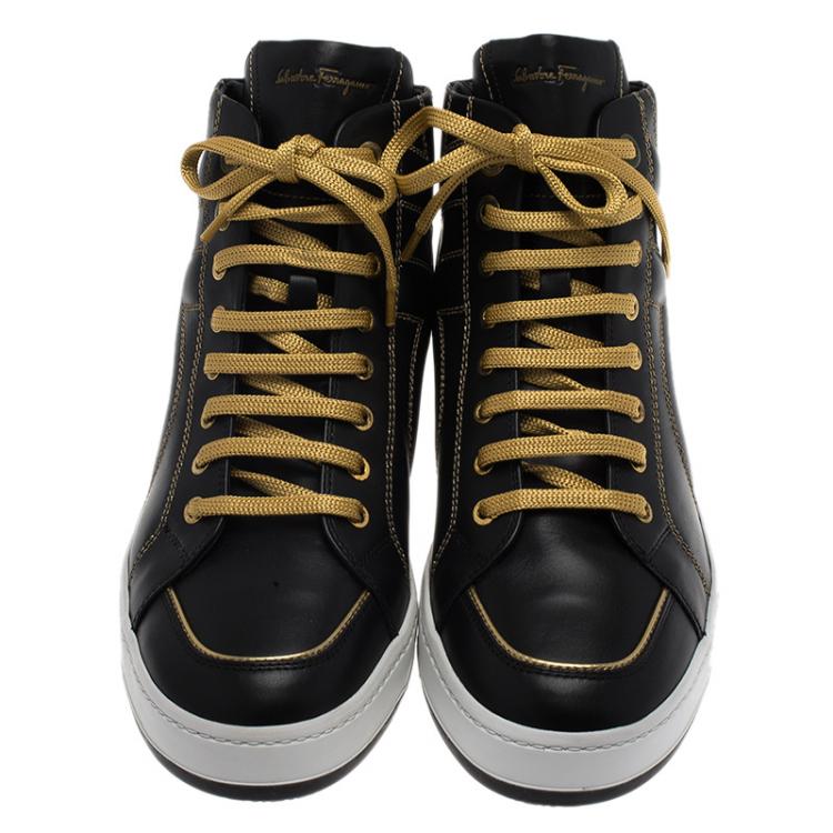Pre Owned Salvatore Ferragamo Black Leather Gancini Nicky High Top Sneakers Size 41.5