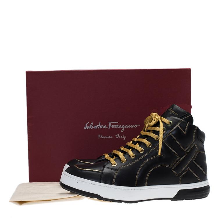 Pre Owned Salvatore Ferragamo Black Leather Gancini Nicky High Top Sneakers Size 41.5