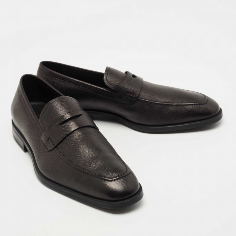 Pre Owned Salvatore Ferragamo Black Leather Penny Loafers Size 44