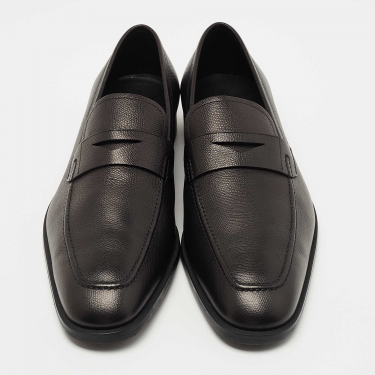 Pre Owned Salvatore Ferragamo Black Leather Penny Loafers Size 44
