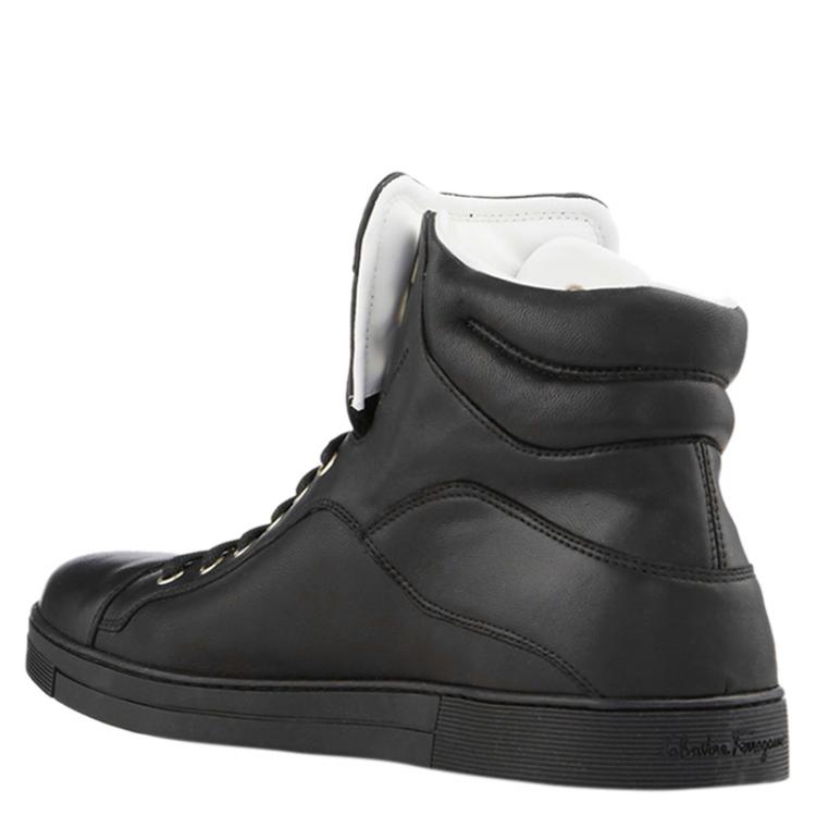 Pre Owned Salvatore Ferragamo Black Leather Stephen 2 High Top Sneakers Size 42.5