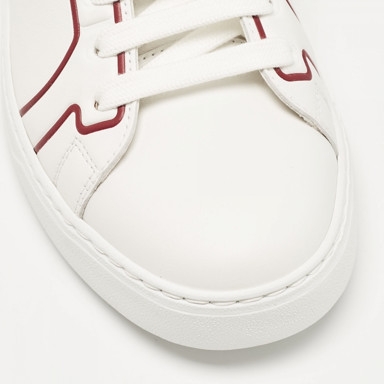 Pre Owned Salvatore Ferragamo White/Red Leather Liberty Low Top Sneakers Size 41.5
