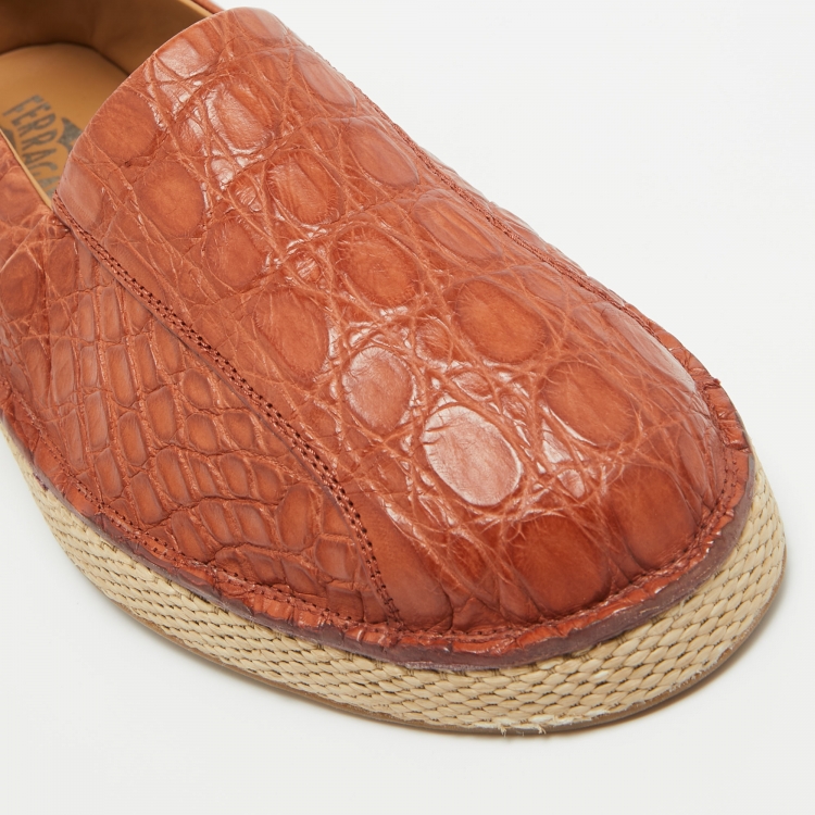 Pre Owned Salvatore Ferragamo Brown Crocodile Lampedusa Espadrilles Size 43