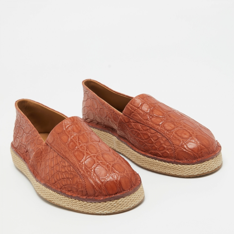 Pre Owned Salvatore Ferragamo Brown Crocodile Lampedusa Espadrilles Size 43