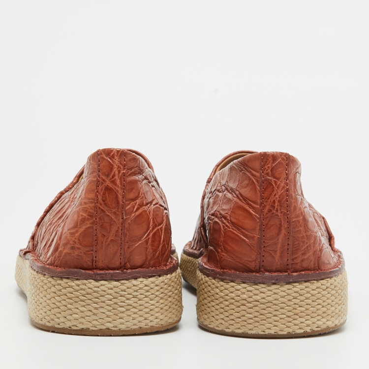 Pre Owned Salvatore Ferragamo Brown Crocodile Lampedusa Espadrilles Size 43