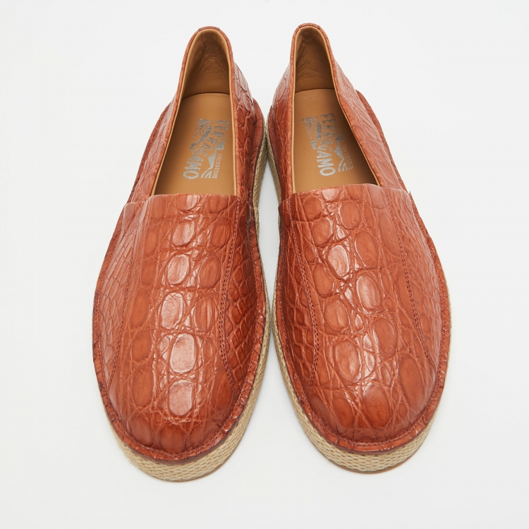Pre Owned Salvatore Ferragamo Brown Crocodile Lampedusa Espadrilles Size 43