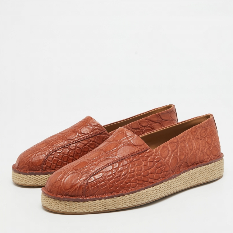 Pre Owned Salvatore Ferragamo Brown Crocodile Lampedusa Espadrilles Size 43