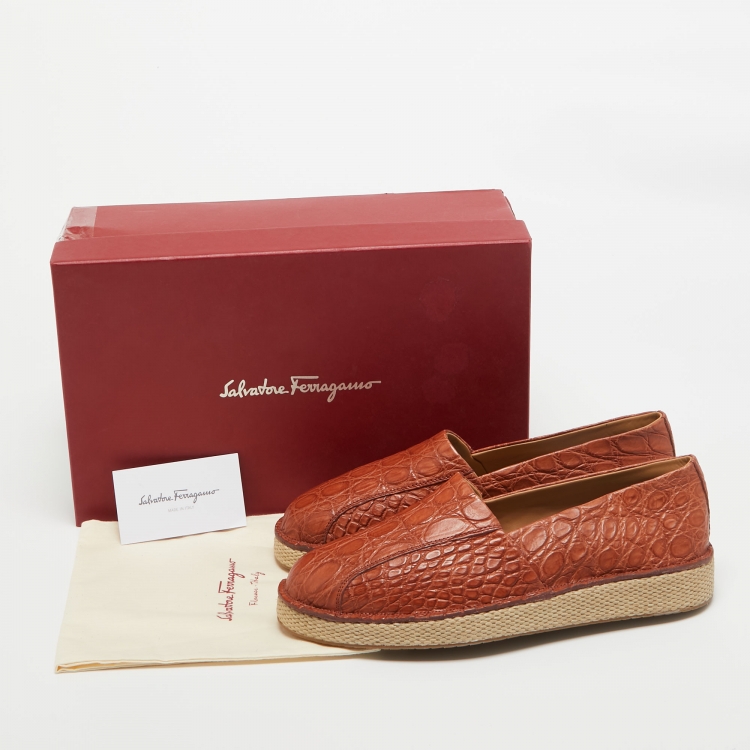Pre Owned Salvatore Ferragamo Brown Crocodile Lampedusa Espadrilles Size 43