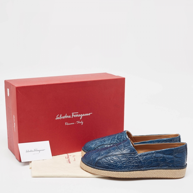 Pre Owned Salvatore Ferragamo Blue Crocodile Lampedusa Espadrilles Size 42.5