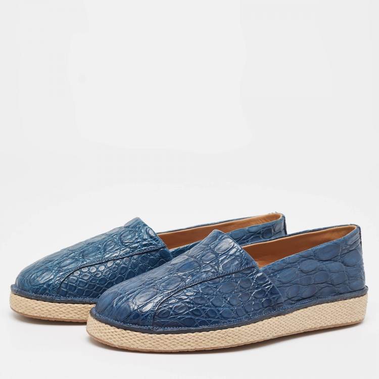 Pre Owned Salvatore Ferragamo Blue Crocodile Lampedusa Espadrilles Size 42.5