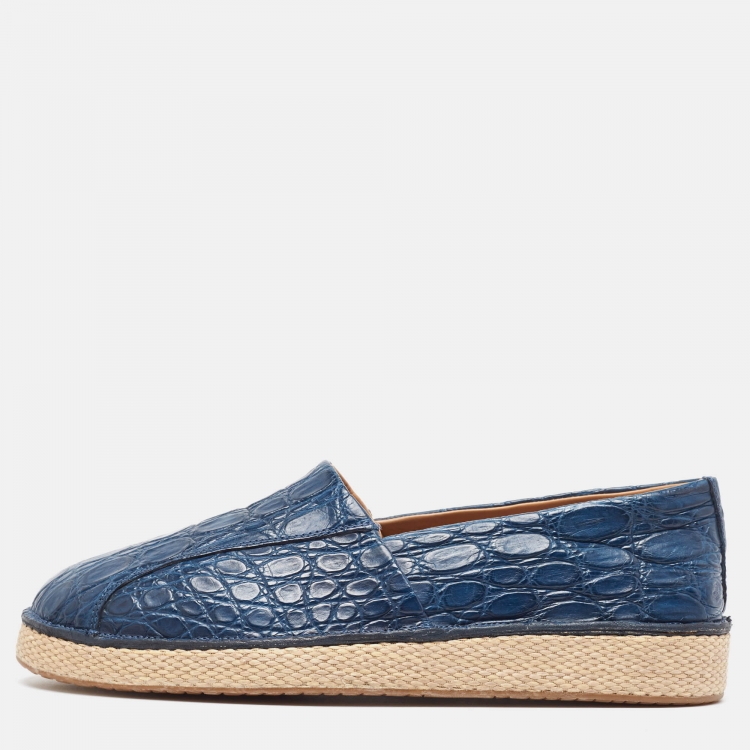 Pre Owned Salvatore Ferragamo Blue Crocodile Lampedusa Espadrilles Size 42.5