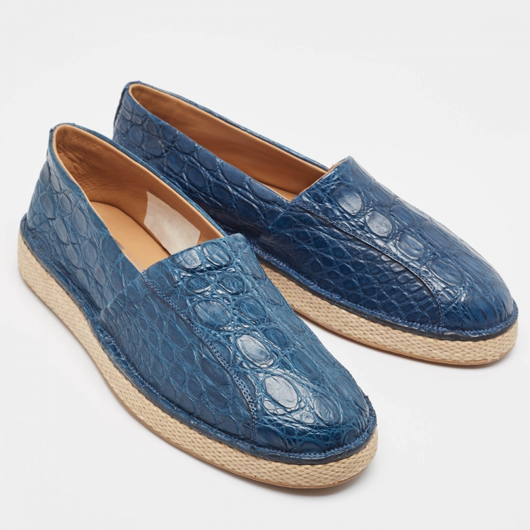 Pre Owned Salvatore Ferragamo Blue Crocodile Lampedusa Espadrilles Size 42.5