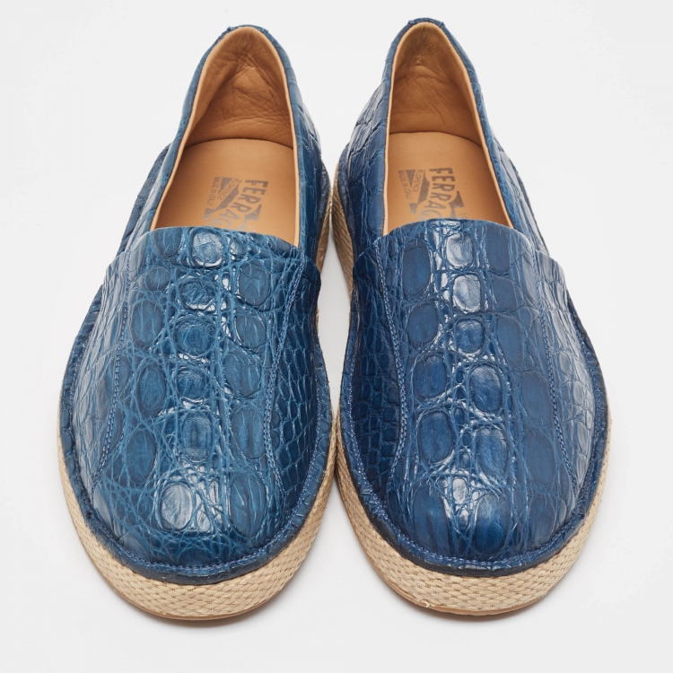 Pre Owned Salvatore Ferragamo Blue Crocodile Lampedusa Espadrilles Size 42.5