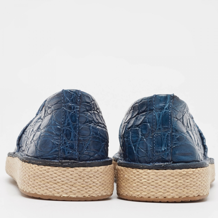 Pre Owned Salvatore Ferragamo Blue Crocodile Lampedusa Espadrilles Size 42.5