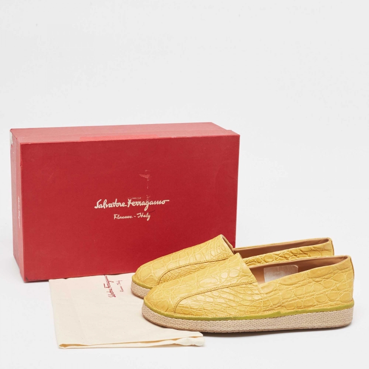Pre Owned Salvatore Ferragamo Yellow Crocodile Lampedusa Espadrilles Size 44.5