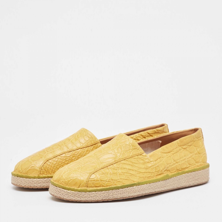 Pre Owned Salvatore Ferragamo Yellow Crocodile Lampedusa Espadrilles Size 44.5